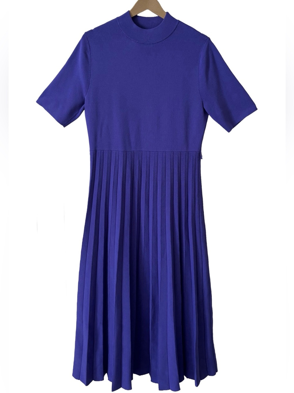 Ann Taylor Pleated Short-Sleeve Royal Purple Dress
